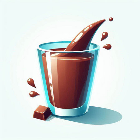 Vector illustration of a glass of chocolate drink with splashes and dropsのイラスト素材