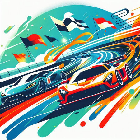 Sport car racing on the road. Vector illustration. Clip-art