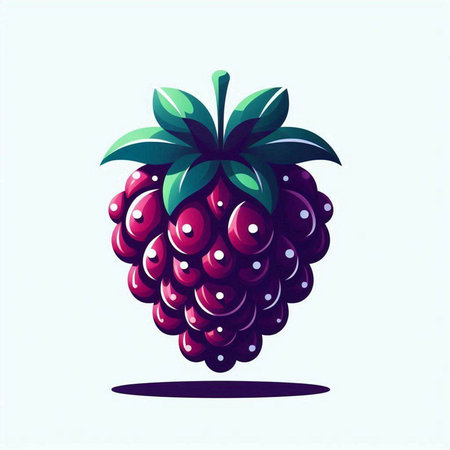 Ripe blackberry with green leaves isolated on white background. Vector illustration.