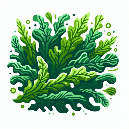 Green seaweed isolated on white background. Hand drawn vector illustration.