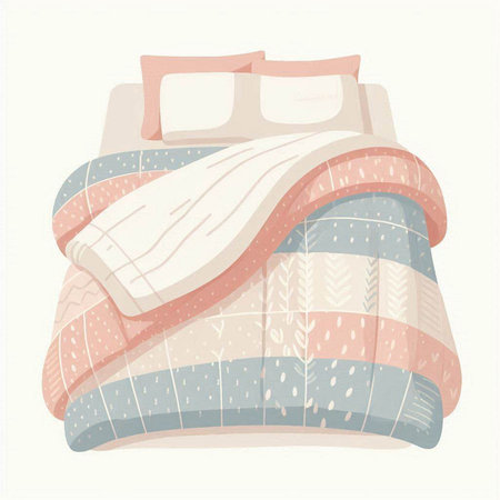 Vector illustration of a set of cozy bedding in pastel colors