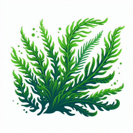 Green seaweed isolated on white background. Vector hand drawn illustration.