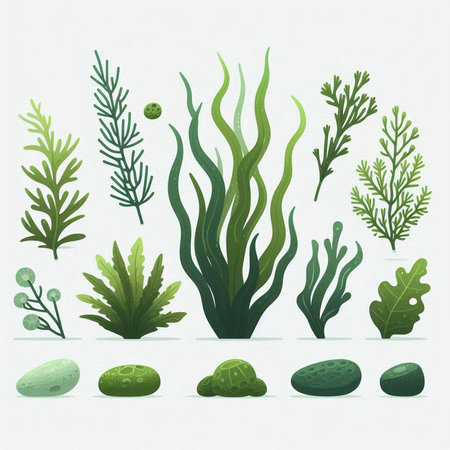 Set of seaweed. Vector illustration. Set of sea plants.
