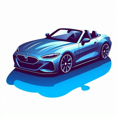 sports car on a background of blue water, vector illustration, eps