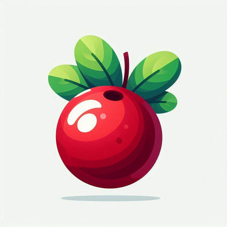 Cranberry with green leaves on white background. Vector illustration.