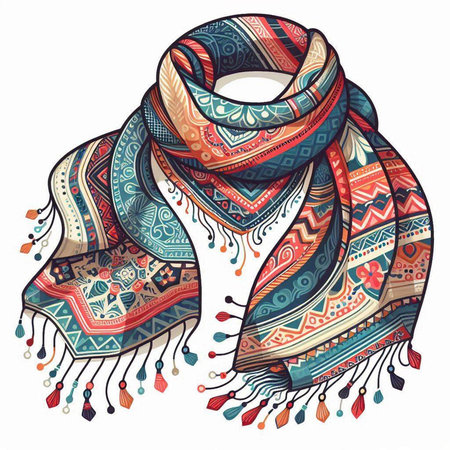 Vector hand drawn scarf with ethnic ornaments. Vector illustration.