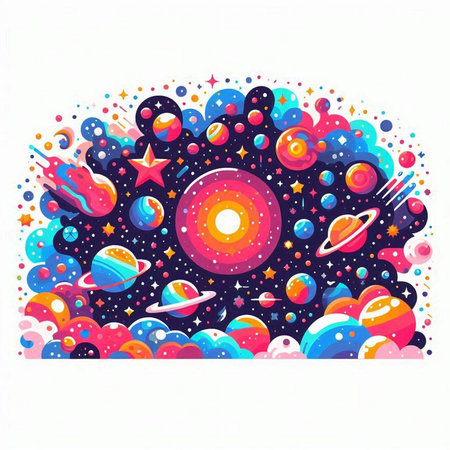 Colorful space background with planets, stars and comets. Vector illustration.