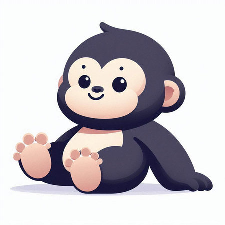 Cute monkey sitting on a white background. Vector cartoon illustration.