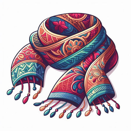 Colorful hand drawn scarf with ornaments. Vector illustration.