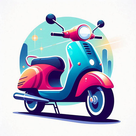 Vintage scooter. Vector illustration. Colorful retro style.
