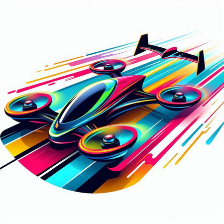 Drone with a propeller on a colorful background. Vector illustration.