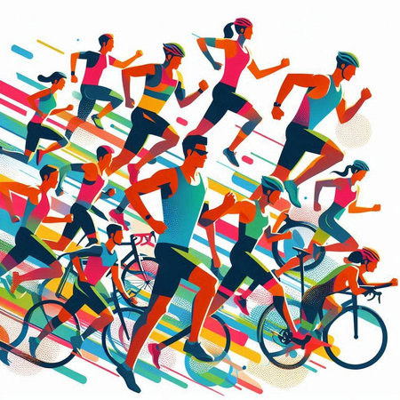 Group of people running. Colorful vector illustration. Healthy lifestyle.