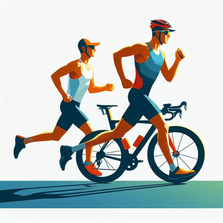 Cyclists running. Healthy lifestyle. Vector illustration in flat style