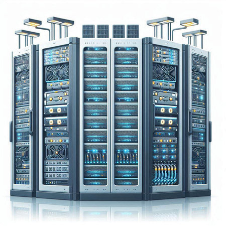 Server racks in the datacenter. Data center. Vector illustration
