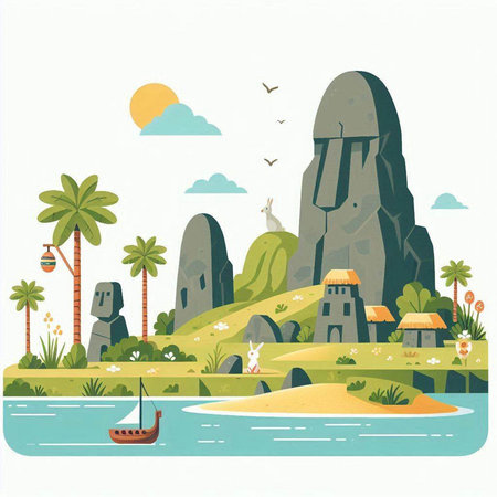 Landscape of the island in the sea. Vector Illustration.のイラスト素材