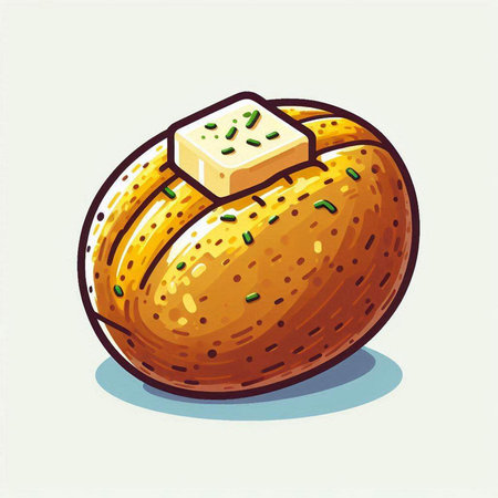 Illustration of a fresh baked loaf of bread with butter in cartoon styleのイラスト素材