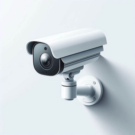 CCTV security camera on white wall. 3d illustration. Security concept.