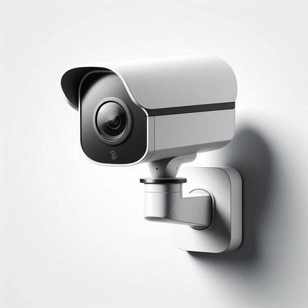 CCTV security camera on the wall. 3d illustration. Isolated on white background.