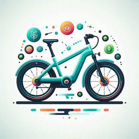 Colorful vector illustration of a bicycle on abstract background with colorful elements