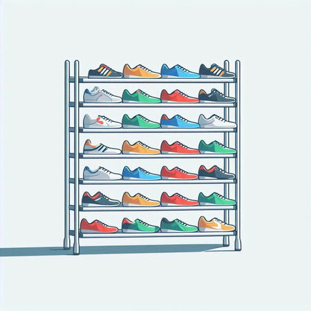 Illustration of a shoe rack with a pair of shoes on it