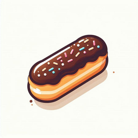 Chocolate donut with icing and sprinkles. Vector illustration.