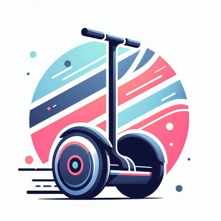 Electric kick scooter on colorful abstract background. Vector illustration in flat style.