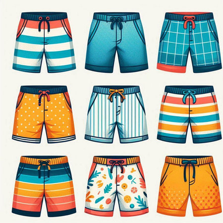 Set of beach trunks. Vector illustration in a retro style.
