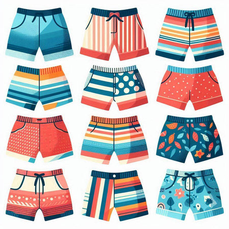 Swimming trunks set. Vector illustration of swimming trunks.