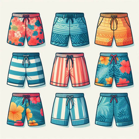 Set of summer trunks. Vector illustration. Isolated on white background