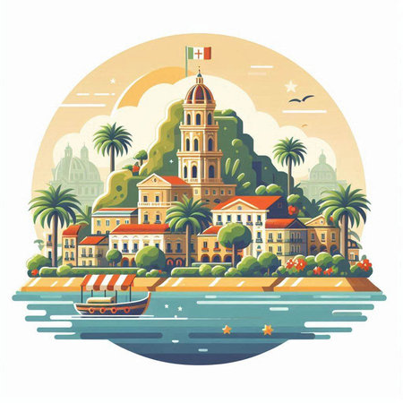 Vacation in Croatia. Vector illustration in flat design style.のイラスト素材