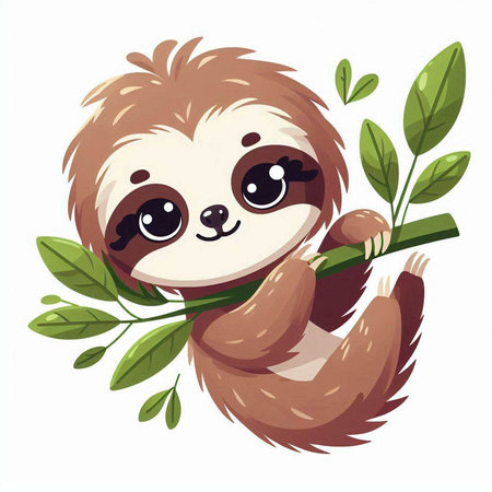 Cute cartoon sloth on a tree branch. Vector illustration.のイラスト素材