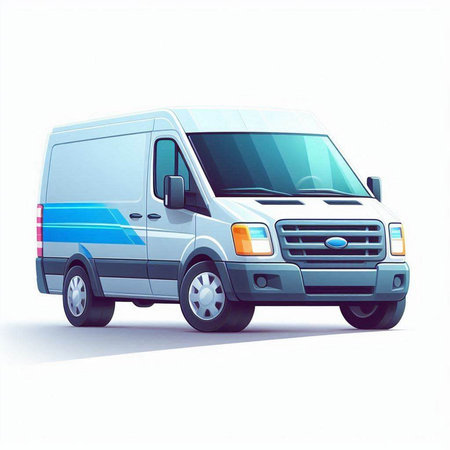 Blue commercial delivery van on a white background. 3d rendering.のイラスト素材