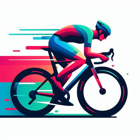 Cyclist riding a bicycle, colorful abstract background, vector illustration