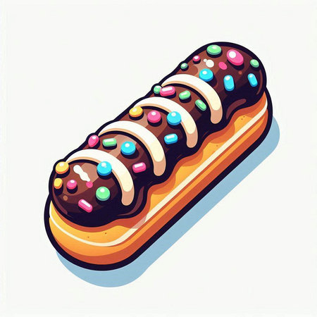 Illustration of a chocolate eclair with sprinkles on a white background
