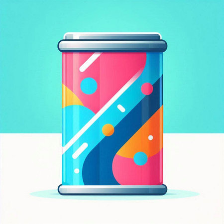 Coffee cup with colorful abstract pattern on blue background. Vector illustration.