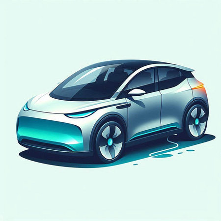 Modern electric car on a light blue background. 3d rendering.