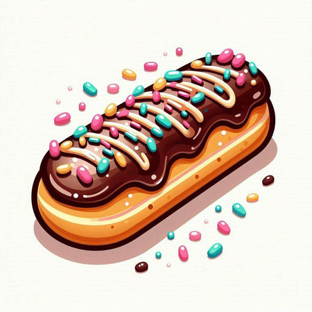 Chocolate glazed donut with sprinkles. Vector illustration.