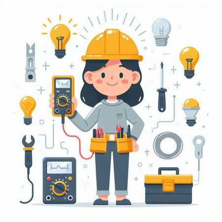 Girl with a set of tools. Vector illustration in a flat styleのイラスト素材