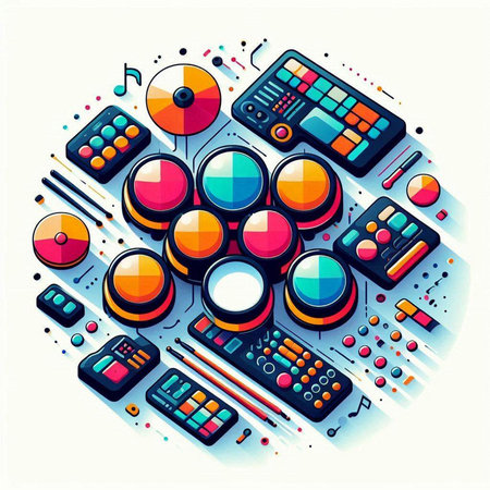 Colorful abstract vector illustration of electronic devices, technology and gadgets.