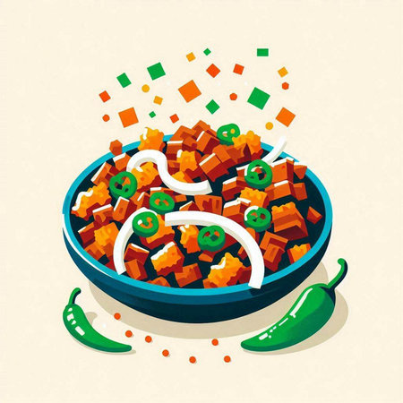 Illustration of traditional indian bhaji in a bowl.