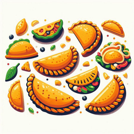 Set of vector illustrations of traditional mexican empanadas.