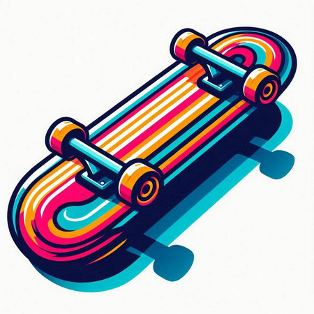 Skateboard vector illustration, colorful skateboard on white background.