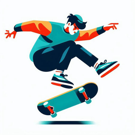 Skateboarder in action. Vector illustration in retro style.