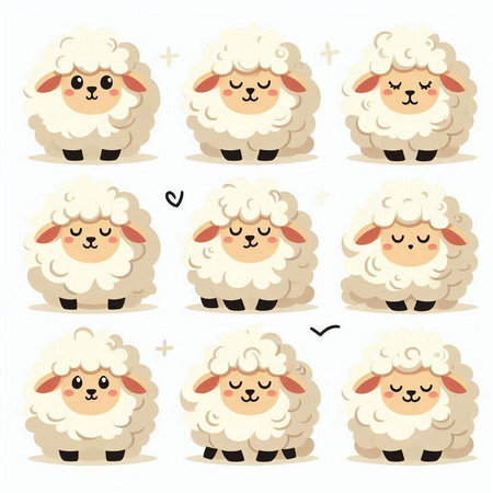 Sheep set. Cute cartoon sheep collection. Vector illustration.のイラスト素材