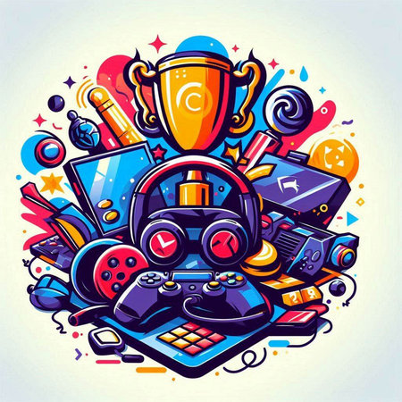 Vector illustration of video games doodles. Colorful design elements.