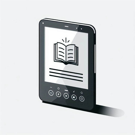 Tablet pc with a book icon on the screen. Vector illustration.