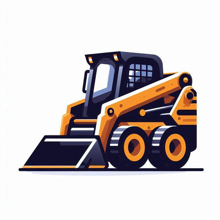 Excavator in flat style isolated on white background. Vector illustration.