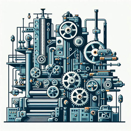 Industrial machine. Vector illustration of the mechanism of the mechanism.