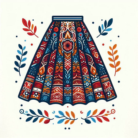 Ethnic patterned skirt. Hand drawn illustration for your design.のイラスト素材