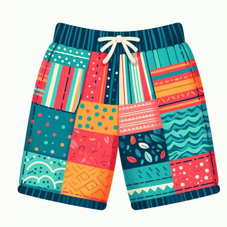 Vector illustration of shorts with colorful patterns. Isolated on white background.